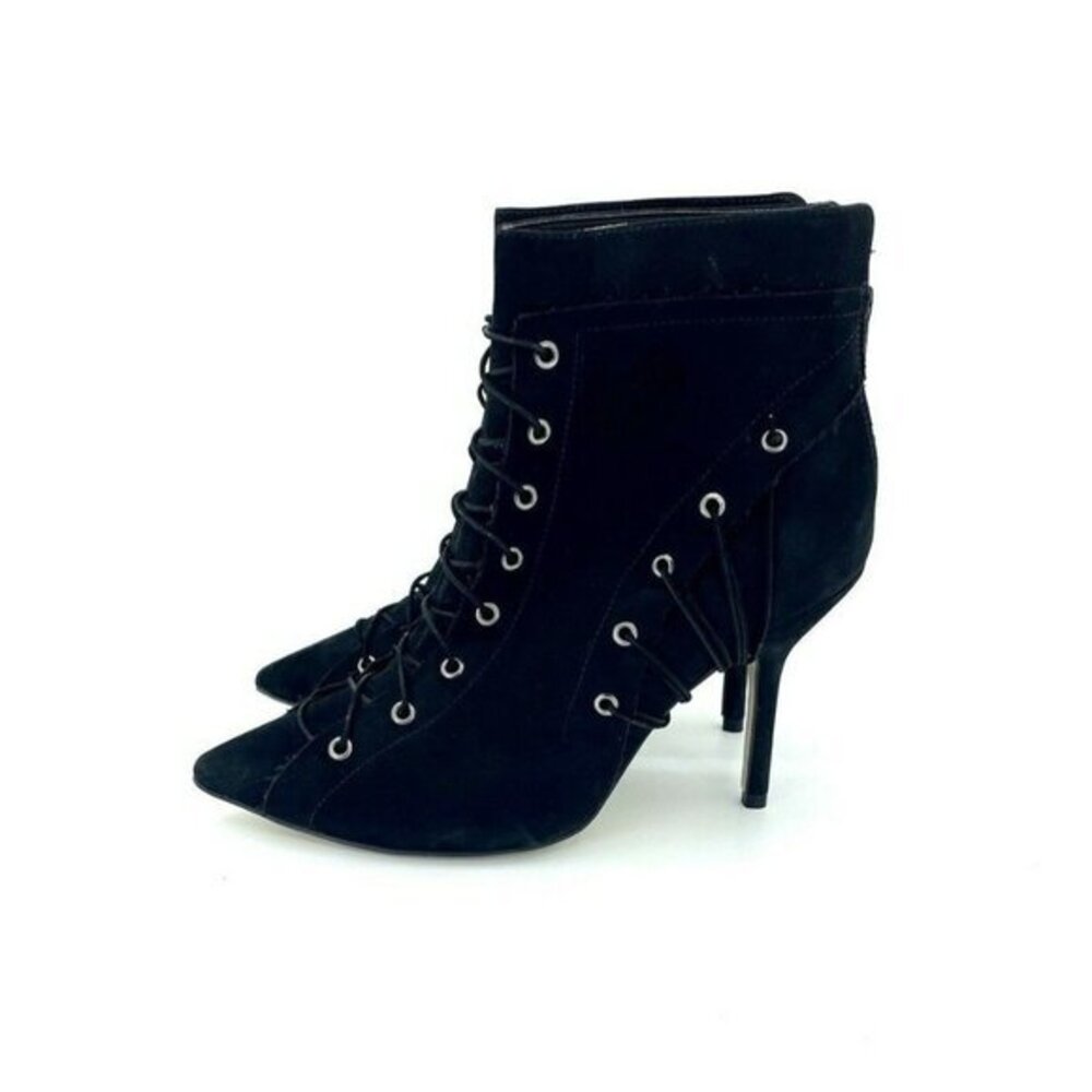 Catherine Malandrino Ankle Booties Black Suede Leather Lace Up SZ 7 New
